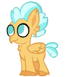 Size: 604x688 | Tagged: safe, artist:alandisc, sunspray, hippogriff, backround hipogriff, chest fluff, ear fluff, feather, female, filly, fledgeling, foal, simple background, solo, white background
