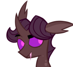 Size: 486x448 | Tagged: safe, artist:alandisc, oc, oc only, changeling, pony, bust, changeling oc, fangs, floppy ears, freckles, ponified, simple background, solo, white background