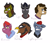 Size: 4680x4026 | Tagged: safe, artist:hiddenfaithy, oc, oc only, oc:dj axel rod, oc:legion, oc:lightingbreeze, oc:pinebuck, oc:primrose, oc:rumcake, earth pony, griffon, pegasus, pony, unicorn, fallout equestria, fallout equestria: uncertain ties, fanfic art, old design, simple background, sketch, text, white background