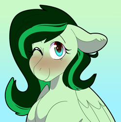 Size: 2920x2948 | Tagged: safe, artist:ashtrol, oc, oc:eden shallowleaf, pegasus, pony, blushing, bust, floppy ears, high res, pegasus oc