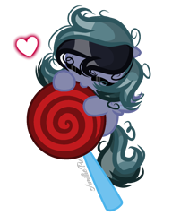 Size: 1184x1400 | Tagged: safe, artist:amiliepie, oc, oc only, oc:scrimmy, bat pony, pony, bat pony oc, bat wings, candy, chibi, eating, eyes closed, folded wings, food, gift art, heart, lollipop, simple background, solo, sucking, transparent background, wings