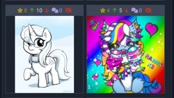 Size: 720x407 | Tagged: safe, artist:heretichesh, artist:umbrapone, oc, oc only, oc:whiteout, pony, unicorn, derpibooru, :o, abstract background, all the colours!, black sclera, bracelet, cheek fluff, chest fluff, clothes, colored hooves, ear fluff, ear piercing, eye clipping through hair, female, filly, foal, green eyes, hairpin, heart, jewelry, juxtaposition, juxtaposition win, leg warmers, long mane, long tail, meme, meta, multicolored hair, muzzle piercing, needs more saturation, nose piercing, nose ring, open mouth, pansexual pride flag, piercing, pride, pride flag, rainbow, rainbow background, rainbow hair, raised hoof, rawr, scarf, scene kid, skull, snow, sparkle pony, sparkles, spiked wristband, striped mane, stripes, tail, teeth, wall of tags, white belly, wristband, x3, yellow eyes