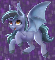 Size: 1895x2048 | Tagged: safe, artist:hellishnya, oc, oc only, oc:scrimmy, bat pony, pony, bat pony oc, bat wings, eyes open, fangs, full body, heterochromia, looking up, open mouth, raised hoof, shiny, simple background, smiling, solo, spread wings, wings