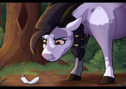 Size: 780x553 | Tagged: safe, artist:lastnight-light, oc, oc:javelin, earth pony, pony, feather, female, mare, solo