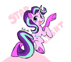 Size: 1204x1053 | Tagged: safe, artist:xekiida, starlight glimmer, pony, unicorn, g4, female, looking back, mare, open mouth, open smile, smiling, solo, underhoof