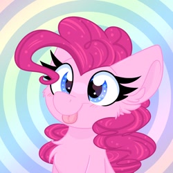 Size: 1450x1450 | Tagged: safe, artist:lbrcloud, pinkie pie, earth pony, pony, g4, abstract background, bust, portrait, solo, tongue out