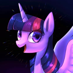 Size: 2048x2048 | Tagged: safe, artist:hosikawa, twilight sparkle, alicorn, pony, g4, black background, bust, high res, open mouth, open smile, portrait, simple background, smiling, solo, twilight sparkle (alicorn)