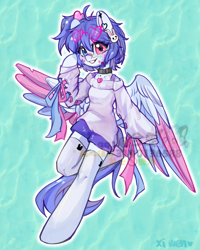 Size: 1160x1450 | Tagged: safe, artist:xi wen, pegasus, semi-anthro, arm hooves, choker, clothes, female, glasses, shorts, solo