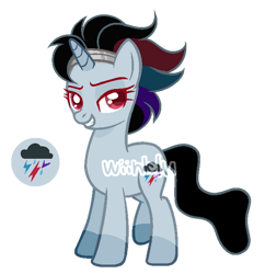 Size: 400x413 | Tagged: safe, artist:wiinklu, oc, oc only, pony, unicorn, base used, female, grin, headband, horn, mare, offspring, parent:king sombra, parent:rainbow dash, parents:sombradash, red eyes, simple background, smiling, transparent background, unicorn oc, watermark