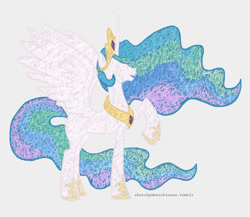 Size: 750x652 | Tagged: safe, artist:rlynn-art, princess celestia, alicorn, pony, g4, crown, female, full body, hoof shoes, hooves, horn, jewelry, mare, open mouth, open smile, palindrome get, peytral, raised hoof, regalia, simple background, smiling, solo, spread wings, standing, tiara, white background, wings