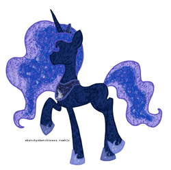 Size: 845x837 | Tagged: safe, artist:rlynn-art, princess luna, alicorn, pony, g4, concave belly, crown, ethereal mane, ethereal tail, female, folded wings, hoof shoes, jewelry, mare, peytral, princess shoes, regalia, simple background, slender, solo, starry mane, starry tail, tail, thin, white background, wings