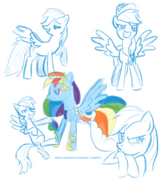 Size: 649x702 | Tagged: safe, artist:rlynn-art, rainbow dash, pegasus, pony, g4, bust, clothes, dress, female, gala dress, grin, grumpy, looking back, mare, raised hoof, simple background, sketch, sketch dump, smiling, spread wings, white background, wings
