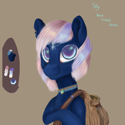 Size: 1470x1470 | Tagged: safe, artist:77jessieponygames77, oc, oc only, earth pony, pony, brown background, bust, choker, earth pony oc, female, mare, simple background, solo