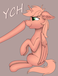Size: 2193x2838 | Tagged: safe, artist:fess, alicorn, pony, boop, commission, duo, ear fluff, floppy ears, folded wings, high res, hooves, horn, nose wrinkle, offscreen character, simple background, sitting, smiling, tail, wings, ych example, ych sketch, your character here