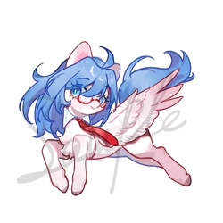 Size: 2000x2000 | Tagged: safe, artist:puzi, oc, oc only, pegasus, pony, chest fluff, commission, female, glasses, high res, mare, necktie, obtrusive watermark, sample, simple background, solo, watermark, white background, wings