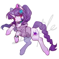 Size: 2000x2000 | Tagged: safe, artist:puzi, oc, oc only, pony, unicorn, chest fluff, clothes, commission, ear piercing, female, high res, horn, jacket, mare, obtrusive watermark, piercing, sample, simple background, solo, watch, watermark, white background