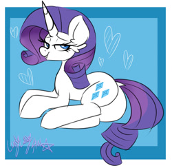 Size: 1280x1250 | Tagged: safe, artist:ladylullabystar, rarity, pony, g4, butt, lying down, plot, prone, solo