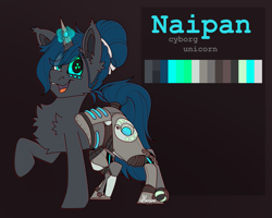 Size: 2500x2000 | Tagged: safe, artist:lionbun, oc, oc only, oc:naipan, cyborg, pony, unicorn, commission, hemicorporectomy, high res, reference sheet, roboticization, solo