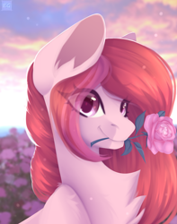 Size: 1700x2160 | Tagged: safe, artist:elektra-gertly, oc, oc only, pony, bust, flower, mouth hold, rose, solo