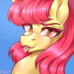 Size: 2000x2000 | Tagged: safe, artist:ellynet, apple bloom, earth pony, pony, g4, bust, high res, portrait, solo, tongue out