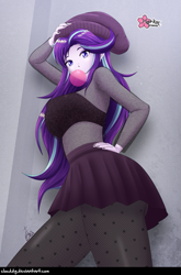 Size: 527x800 | Tagged: safe, artist:clouddg, starlight glimmer, equestria girls, g4, bubblegum, clothes, food, gum, looking at you, multiple variants, pantyhose, solo