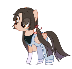Size: 2484x2372 | Tagged: safe, artist:idkhesoff, oc, oc only, oc:mei, pegasus, pony, bandana, clothes, female, genshin impact, high res, mare, overalls, ponified, ponified oc, simple background, socks, solo, tank top, tattoo, transparent background