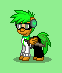 Size: 62x73 | Tagged: safe, artist:dematrix, pegasus, pony, pony town, bijuu mike, clothes, glasses, green background, headphones, male, pixel art, ponified, simple background, solo, stallion, sword, weapon, youtuber