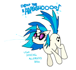 Size: 3629x3322 | Tagged: safe, artist:anyponedrawn, dj pon-3, vinyl scratch, pony, unicorn, g4, allergies, drop the bass, female, fetish, floating, glasses, high res, mare, nostril flare, nostrils, simple background, sneeze cloud, sneezing, sneezing fetish, snot, solo, spray, transparent background