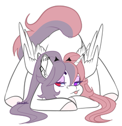 Size: 1163x1202 | Tagged: safe, alternate character, alternate version, artist:wicked-red-art, oc, oc only, oc:madame foresight, alicorn, hengstwolf, pony, werewolf, :p, alicorn oc, bedroom eyes, commission, ear piercing, earring, eyeshadow, face down ass up, female, heterochromia, horn, horn piercing, horn ring, jack-o challenge, jewelry, makeup, mare, meme, piercing, ring, simple background, solo, tongue out, transparent background, wings, ych result