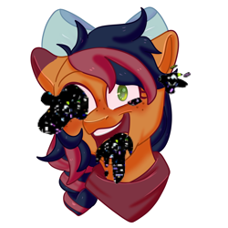 Size: 2500x2500 | Tagged: safe, artist:erieillustrates, oc, oc only, oc:solar comet, pegasus, pony, bandana, bow, disguised changedling, ear, error, eyelashes, glitch, hair bow, high res, open mouth, pibby, solo