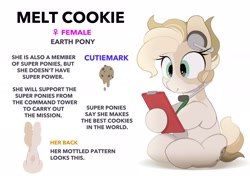 Size: 2064x1457 | Tagged: safe, artist:mochi_nation, oc, oc only, oc:melt cookie, earth pony, pony, clipboard, female, headset, hoof hold, mare, reference sheet, simple background, solo, white background