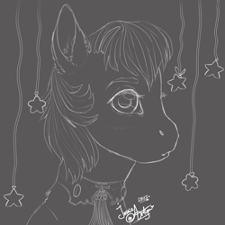 Size: 1560x1560 | Tagged: safe, artist:77jessieponygames77, oc, oc only, earth pony, pony, bust, choker, earth pony oc, eyelashes, female, lineart, mare, monochrome, solo