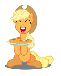 Size: 2190x2738 | Tagged: safe, artist:arvyr, applejack, earth pony, pony, apple family reunion, g4, apple fritter (food), applejack's hat, cowboy hat, cute, eyes closed, female, food, hat, high res, jackabetes, mare, open mouth, simple background, solo, transparent background, uvula, vector