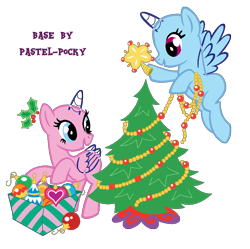 Size: 867x863 | Tagged: safe, artist:pastel-pocky, pinkie pie, rainbow dash, earth pony, pegasus, pony, g4, bald, base, box, christmas, christmas decoration, christmas ornament, christmas star, christmas tree, decoration, holiday, holly, ornament, ornaments, simple background, transparent background, tree