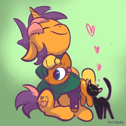 Size: 2048x2048 | Tagged: safe, artist:pfeffaroo, ms. harshwhinny, oc, oc only, oc:kettle chip, cat, pony, unicorn, g4, floating heart, heart, high res, pet, plushie, solo