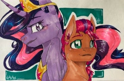 Size: 1024x671 | Tagged: artist needed, source needed, safe, sunny starscout, twilight sparkle, alicorn, earth pony, pony, g5, the last problem, duo, older, older twilight, older twilight sparkle (alicorn), princess twilight 2.0, traditional art, twilight sparkle (alicorn)