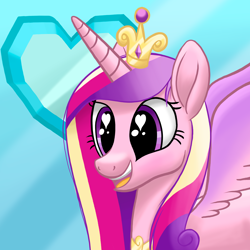 Size: 3000x3000 | Tagged: safe, artist:stellardust, derpibooru exclusive, princess cadance, alicorn, pony, canterlot wedding 10th anniversary, g4, bust, crown, crystal heart, female, gradient background, heart eyes, high res, jewelry, mare, open mouth, regalia, solo, spread wings, wingding eyes, wings