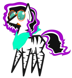 Size: 3312x3573 | Tagged: safe, artist:justapone, oc, oc only, pony, zebra, bandana, big eyes, coat markings, colored, facial markings, female, glasses, high res, mare, pointy ponies, saturated, simple background, solo, transparent background, zebra oc