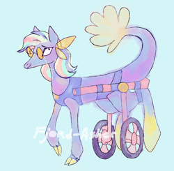 Size: 1280x1253 | Tagged: safe, artist:fjord-asher, oc, oc only, classical hippogriff, hippogriff, hybrid, pony, seapony (g4), blue background, female, fish tail, glasses, mare, signature, simple background, smiling, solo, tail, wheelchair