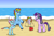 Size: 1280x854 | Tagged: safe, artist:platinumdrop, starlight glimmer, oc, oc:shield wing, oc:skyress, oc:starling shield, alicorn, dragon, pony, unicorn, g4, alicornified, beach, bucket, canon x oc, female, male, ocean, parents:canon x oc, race swap, request, sand, sandcastle, starlicorn, straight, water