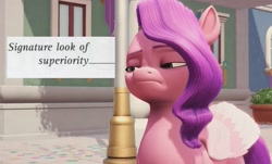 Size: 795x479 | Tagged: safe, edit, edited screencap, screencap, pipp petals, pegasus, pony, g5, my little pony: a maretime bay adventure, spoiler:g5, count dooku, female, game screencap, grumpy, mare, meme, pipp petals is not amused, signature look of superiority, solo, unamused, video game