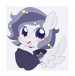 Size: 1892x1918 | Tagged: safe, artist:ginmaruxx, oc, oc only, pegasus, pony, blushing, clothes, female, looking at you, mare, open mouth, simple background, solo, starry eyes, stars, white background, wingding eyes, wings, ych example, your character here