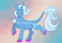 Size: 640x443 | Tagged: safe, artist:thebeastweaver, trixie, pony, unicorn, g4, chest fluff, chin fluff, colored hooves, female, leonine tail, lidded eyes, mare, solo, tail, watermark