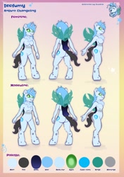 Size: 1668x2368 | Tagged: safe, artist:avui, oc, oc:icefumy, changeling, anthro, ass, breasts, butt, ice changeling, reference sheet, solo