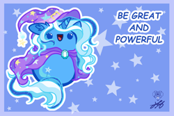 Size: 3000x2000 | Tagged: safe, artist:stainedglasslighthea, trixie, pony, unicorn, g4, :d, beady eyes, bean pony, chibi, cute, diatrixes, ear fluff, female, great and powerful, high res, open mouth, open smile, potato pony, smiling, solo, wallpaper