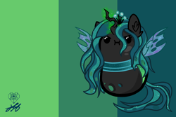 Size: 3000x2000 | Tagged: safe, artist:stainedglasslighthea, queen chrysalis, changeling, changeling queen, g4, :i, beady eyes, bean pony, cute, cutealis, female, high res, potato pony, solo, wallpaper