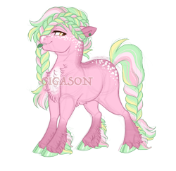 Size: 3200x3100 | Tagged: safe, artist:gigason, oc, oc only, oc:strawberry mint, earth pony, pony, g4, braid, braided ponytail, braided tail, chest fluff, coat markings, colored hooves, dappled, ear piercing, earring, female, fetlock tuft, floppy ears, freckles, golden eyes, gradient legs, grin, hair over one eye, high res, hooves, jewelry, leaf, lidded eyes, magical lesbian spawn, mare, mouth hold, obtrusive watermark, offspring, parent:dear darling, parent:pinkie pie, parents:pinkiedarling, piercing, ponytail, shiny hooves, simple background, smiling, solo, tail, transparent background, watermark, yellow eyes