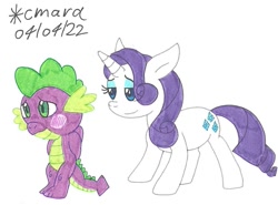 Size: 1102x816 | Tagged: safe, artist:cmara, rarity, spike, dragon, pony, unicorn, g4, female, male, ship:sparity, shipping, straight