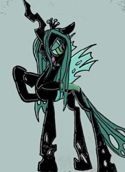 Size: 750x1033 | Tagged: safe, artist:ericsta, queen chrysalis, changeling, changeling queen, canterlot wedding 10th anniversary, g4, crown, eyeshadow, female, gray background, jewelry, makeup, open mouth, regalia, simple background, solo