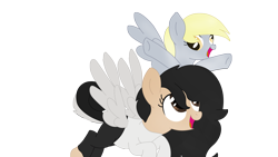 Size: 7257x4080 | Tagged: safe, derpy hooves, oc, oc:pandauwu, g4, flying, png, simple background, transparent background